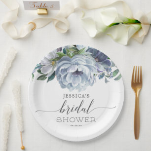 Assiettes En Carton Fête des mariées bleu Dusty