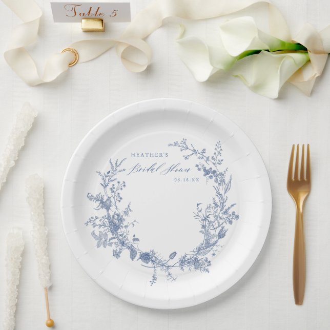 Assiettes En Carton Fête des mariées bleu Dusty (Mariage)