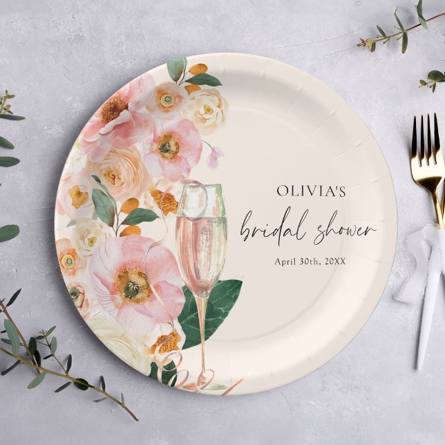 Assiettes En Carton Fête des mariées Boho Rose Floral Champagne (Créateur téléchargé)