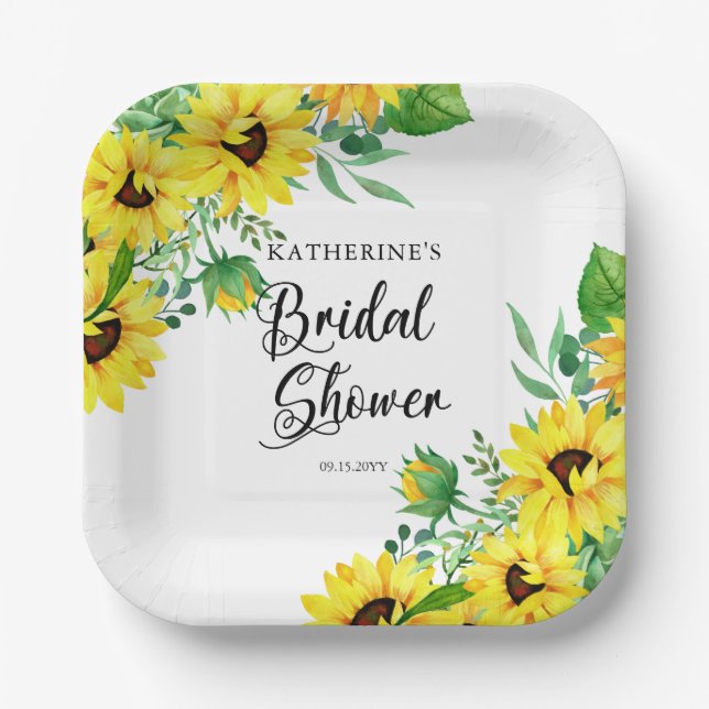 Assiettes En Carton Fête des mariées Boho Sunflowers | Papier Eucalypt (Recto)