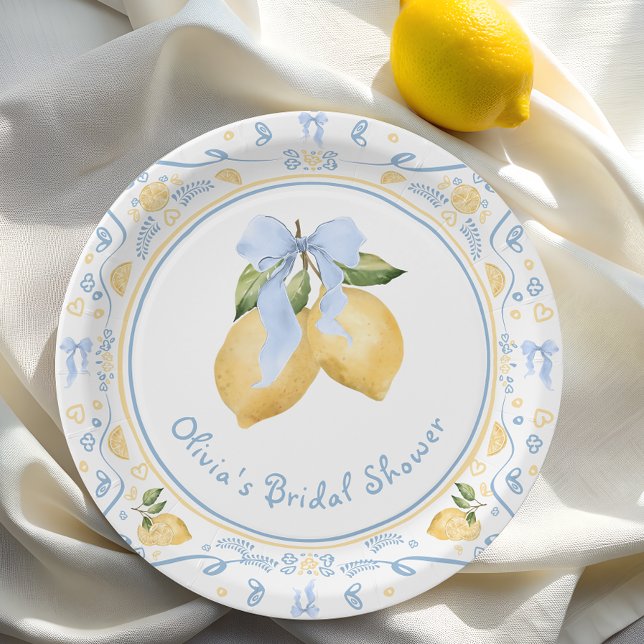 Assiettes En Carton Fête des mariées citron floral italien Bow (Créateur téléchargé)