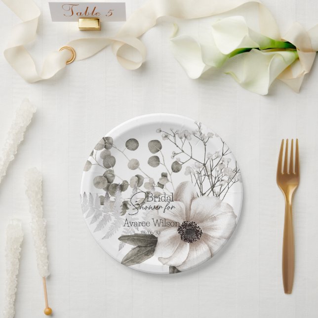 Assiettes En Carton Fête des mariées d'aquarelle blanche (Mariage)