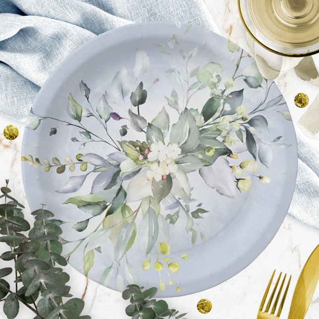 Assiettes En Carton Fête des mariées d'aquarelle bleu foncé (Créateur téléchargé)