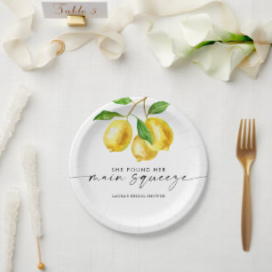 Assiettes En Carton Fête des mariées d'aquarelle citron