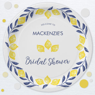Assiettes En Carton Fête des mariées d'aquarelle citron personnalisée