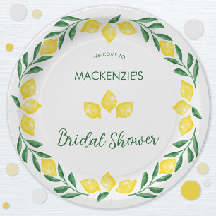 Assiettes En Carton Fête des mariées d'aquarelle citron personnalisée