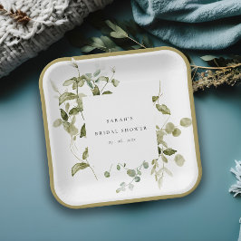 Assiettes En Carton Fête des mariées d'aquarelle de feuillage botaniqu