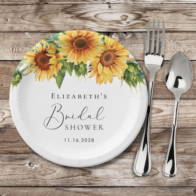 Assiettes En Carton Fête des mariées d'aquarelle de tournesol Eucalypt (Créateur téléchargé)