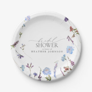 Assiettes En Carton Fête des mariées d'aquarelle Fleur sauvage bleu fo