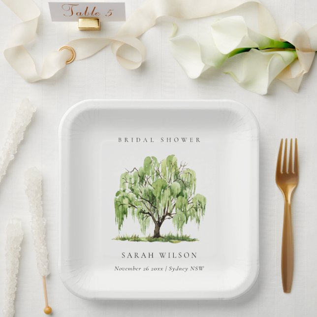 Assiettes En Carton Fête des mariées d'arrosage rustique vert (Mariage)