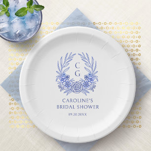 Assiettes En Carton Fête des mariées de couronne de monogramme Floral 