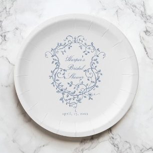 Assiettes En Carton Fête des mariées de crête Florale Bleue Française