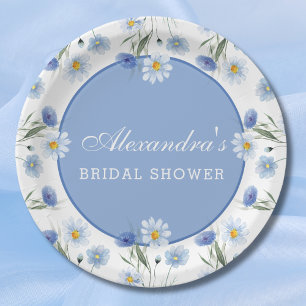 Assiettes En Carton Fête des mariées de Fleur sauvage Dusty Blue Boho