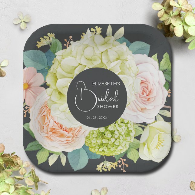 Assiettes En Carton Fête des mariées de fleurs du jardin d'aquarelles (Créateur téléchargé)