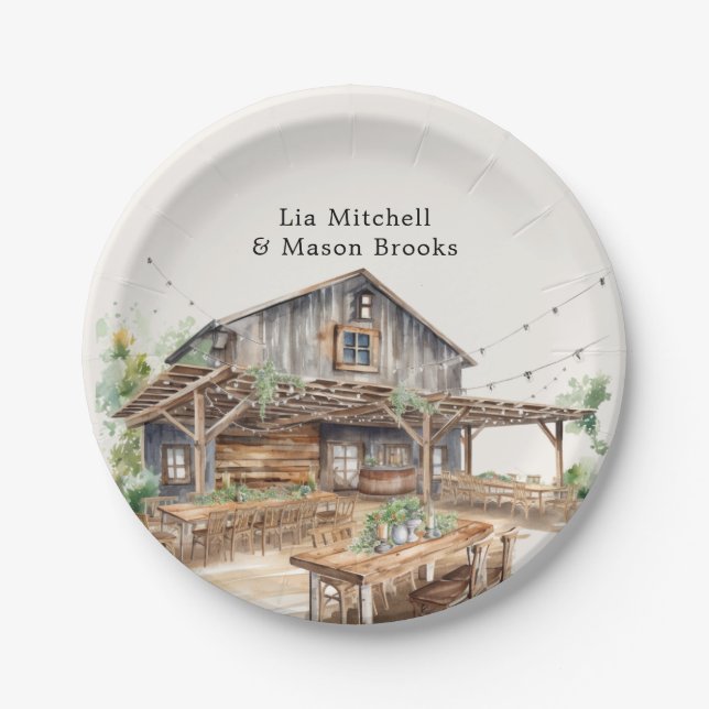 Assiettes En Carton Fête des mariées de Mariage rustique chic (Devant)