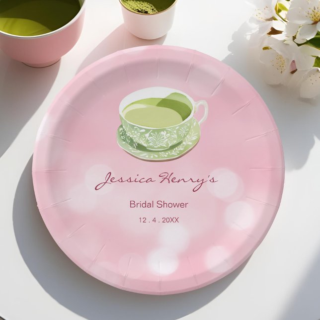 Assiettes En Carton Fête des mariées de Matcha rose minimale (Créateur téléchargé)