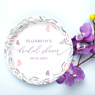 Assiettes En Carton Fête des mariées de papillons de lavande violette