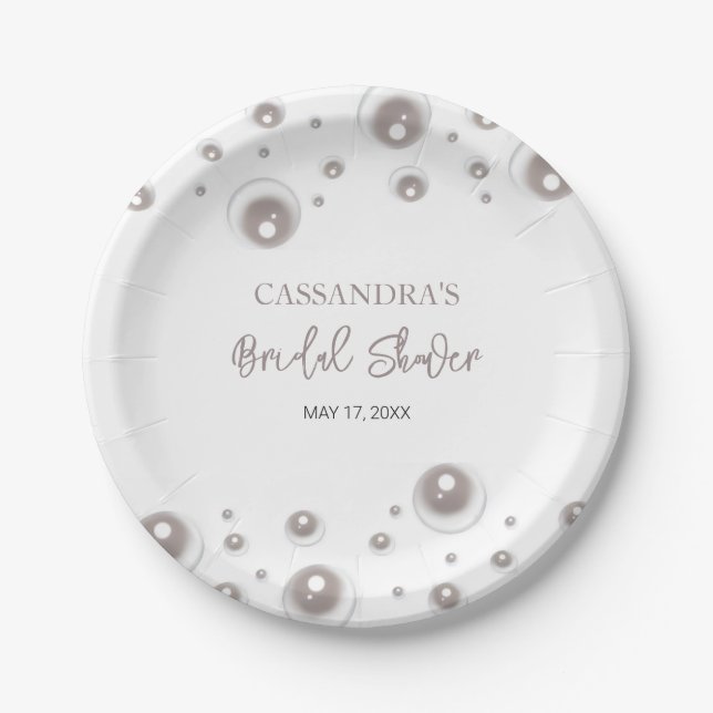 Assiettes En Carton Fête des mariées de perle blanche minimale (Devant)
