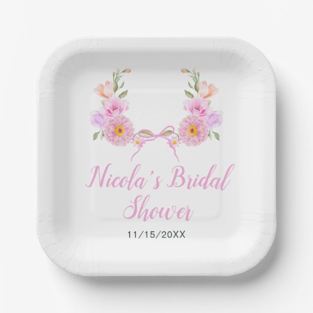 Assiettes En Carton Fête des mariées de ruban rose (Recto)