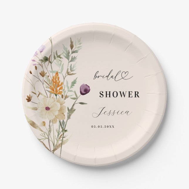 Assiettes En Carton Fête des mariées de script Coeur Fleur sauvage de  (Devant)