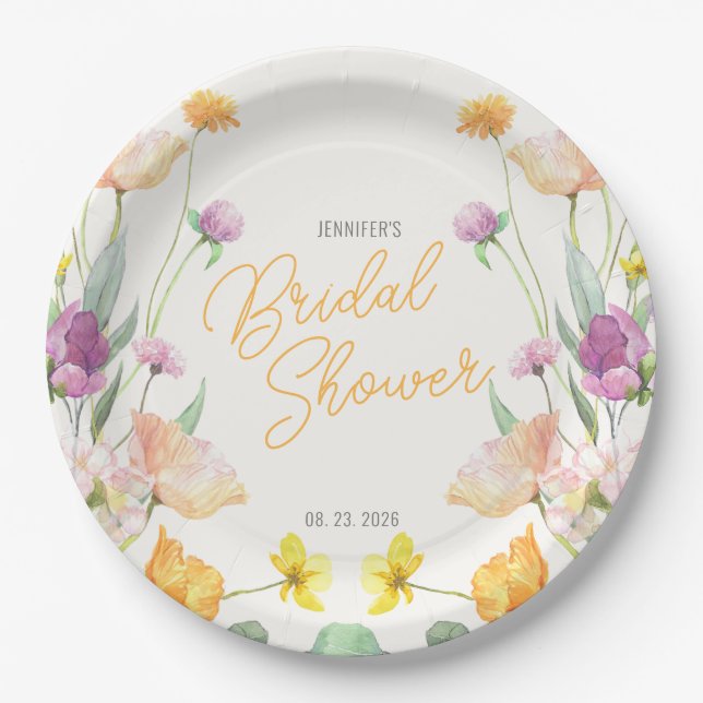 Assiettes En Carton Fête des mariées de script Fleur sauvage chic (Devant)