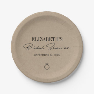 Assiettes En Carton Fête des mariées de script moderne Rustique Kraft