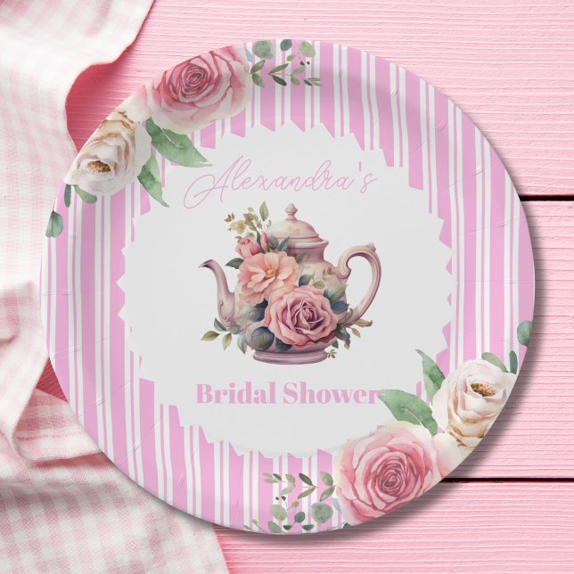 Assiettes En Carton Fête des mariées de thé floral rose doux (Créateur téléchargé)