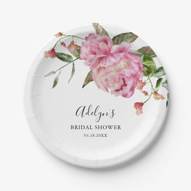 Assiettes En Carton Fête des mariées de verdure rose rustique (Devant)