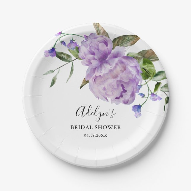 Assiettes En Carton Fête des mariées de verdure rustique violet (Devant)