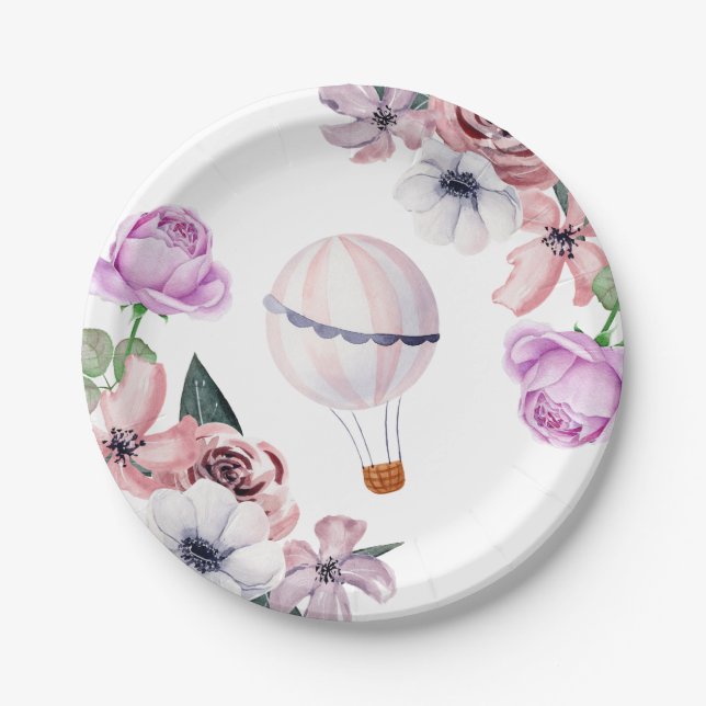 Assiettes En Carton Fête des mariées de voyage Floral Hot Air Balloon (Devant)