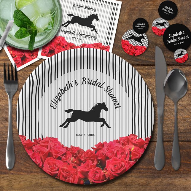 Assiettes En Carton Fête des mariées Derby Cheval et Roses Rouges (Derby bridal shower plates, napkins and confetti dots all sold separately in our collection.)