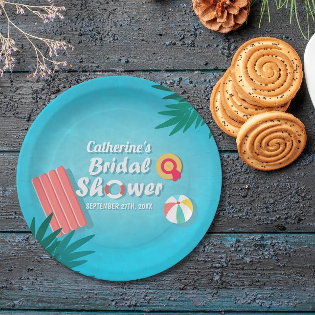 Assiettes En Carton Fête des mariées d'été de la Piscine tropicale (Créateur téléchargé)