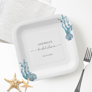 Assiettes En Carton Fête des mariées d'été Nautical Coastal Blue Shell