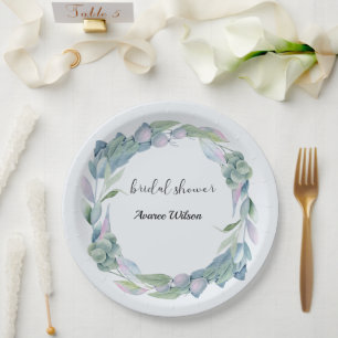 Assiettes En Carton Fête des mariées d'Eucalyptus aquarelle