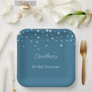Assiettes En Carton Fête des mariées Diamants blancs en bleu de verre