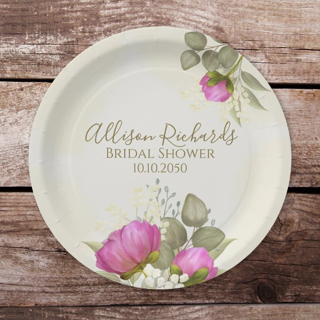 Assiettes En Carton Fête des mariées Elégante aquarelle pivoines flora (Créateur téléchargé)