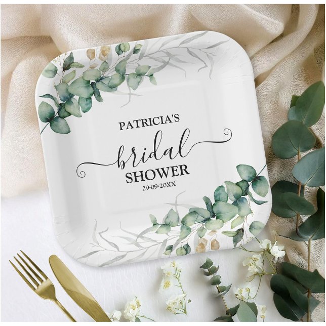 Assiettes En Carton Fête des mariées Eucalyptus verdoyante (Créateur téléchargé)