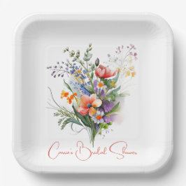 Assiettes En Carton Fête des mariées Fleur sauvage corail et violet