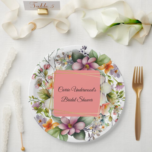 Assiettes En Carton Fête des mariées Fleur sauvage élégante (Mariage)