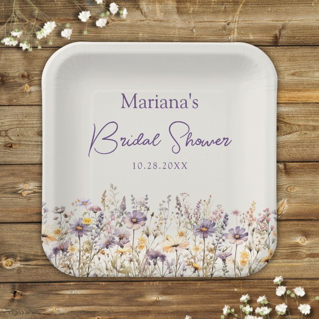 Assiettes En Carton Fête des mariées fleurie Fleur sauvage violette (Créateur téléchargé)
