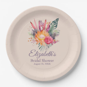 Assiettes En Carton Fête des mariées Fleurs Tropicales Peach Fuzz