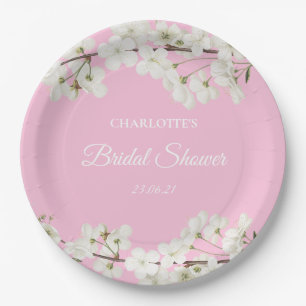 Assiettes En Carton Fête des mariées florale à fleurs blanches