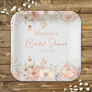 Assiettes En Carton Fête des mariées Florale Beige Peach
