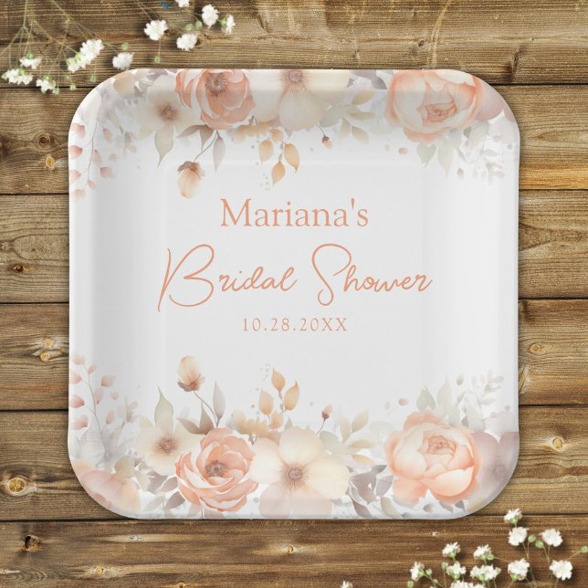 Assiettes En Carton Fête des mariées Florale Beige Peach (Créateur téléchargé)