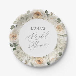 Assiettes En Carton Fête des mariées florale blanche