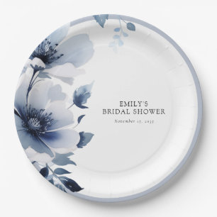 Assiettes En Carton Fête des mariées florale bleu marine