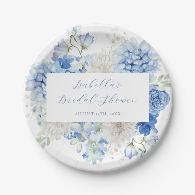 Assiettes En Carton Fête des mariées Florale Bleue (Devant)
