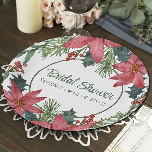 Assiettes En Carton Fête des mariées florale de Noël rouge Poinsettia (Créateur téléchargé)