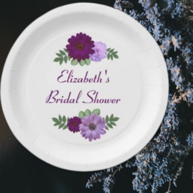 Assiettes En Carton Fête des mariées florale de pivoine violette (Créateur téléchargé)