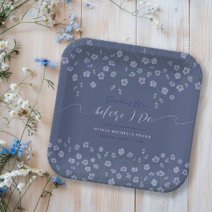 Assiettes En Carton Fête des mariées florale Dusty Blue Watercolor